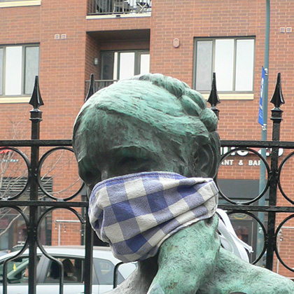 The Loreli statue with a custom BFI tablecloth mask.